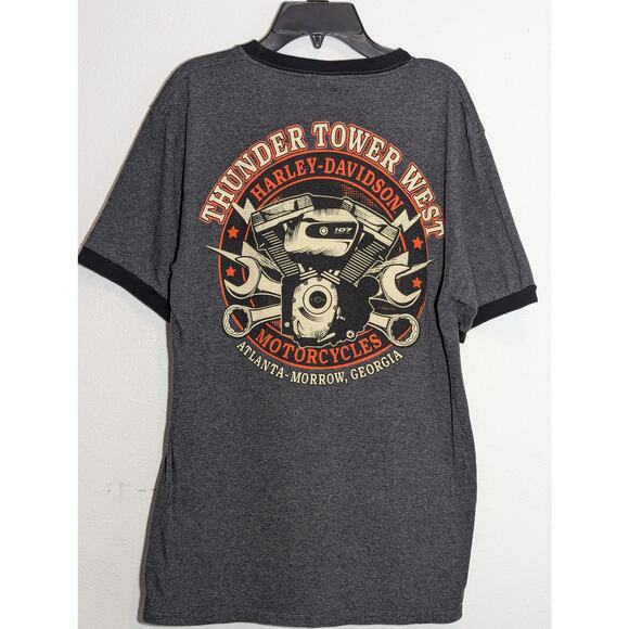 Harley-Davidson Men's Elongated Orange Bar & Shield Charcoal T-Shirt Size M - Picture 5 of 6